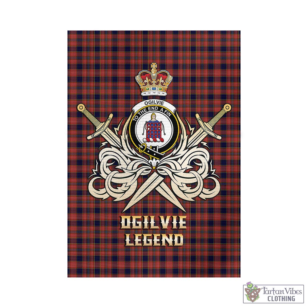 Tartan Vibes Clothing Ogilvie (Ogilvy) Tartan Flag with Clan Crest and the Golden Sword of Courageous Legacy