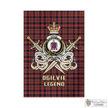Ogilvie (Ogilvy) Tartan Garden Flag with Clan Crest and the Golden Sword of Courageous Legacy