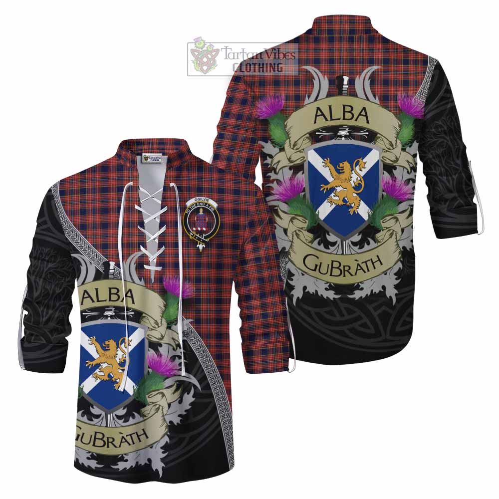 Tartan Vibes Clothing Ogilvie (Ogilvy) Tartan Family Crest Ghillie Kilt Shirt Lion Rampant Royal Thistle Shield Celtic Inspired