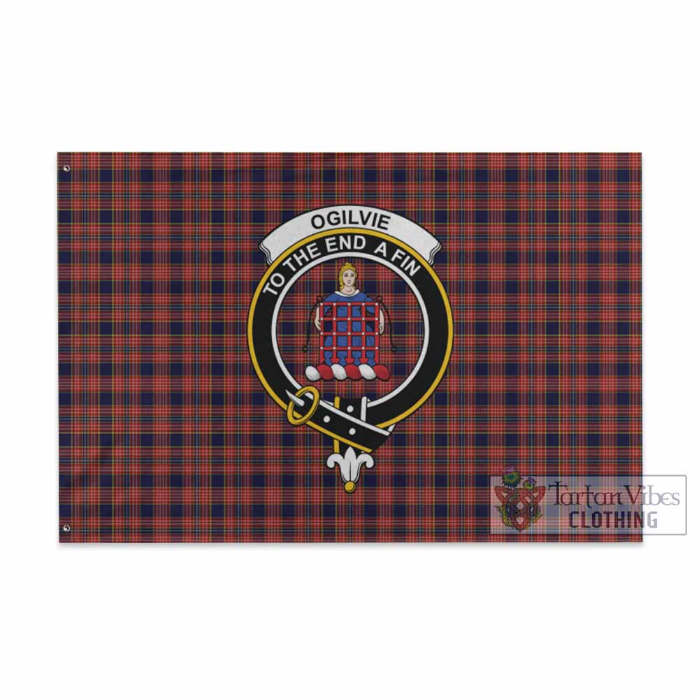 Tartan Vibes Clothing Ogilvie (Ogilvy) Tartan House Flag with Family Crest