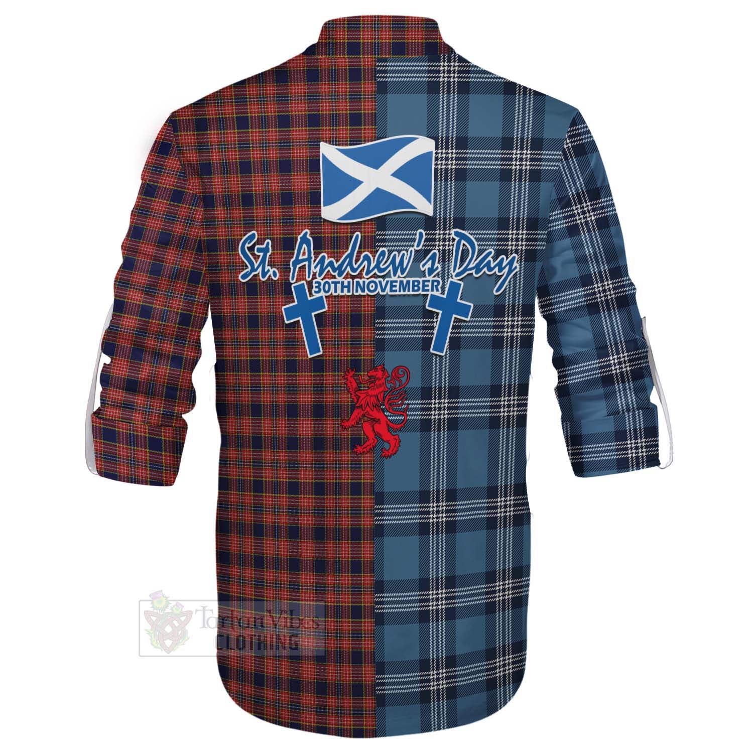 Tartan Vibes Clothing Ogilvie (Ogilvy) Tartan Ghillie Kilt Shirt Happy St. Andrew's Day Half Tartan Style