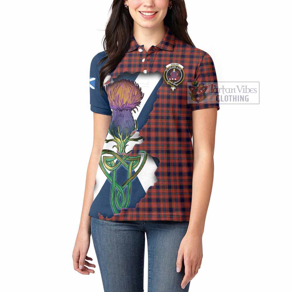 Tartan Vibes Clothing Ogilvie (Ogilvy) Tartan Family Crest Women's Polo Shirt Scottish Thistle Celtic Inspired