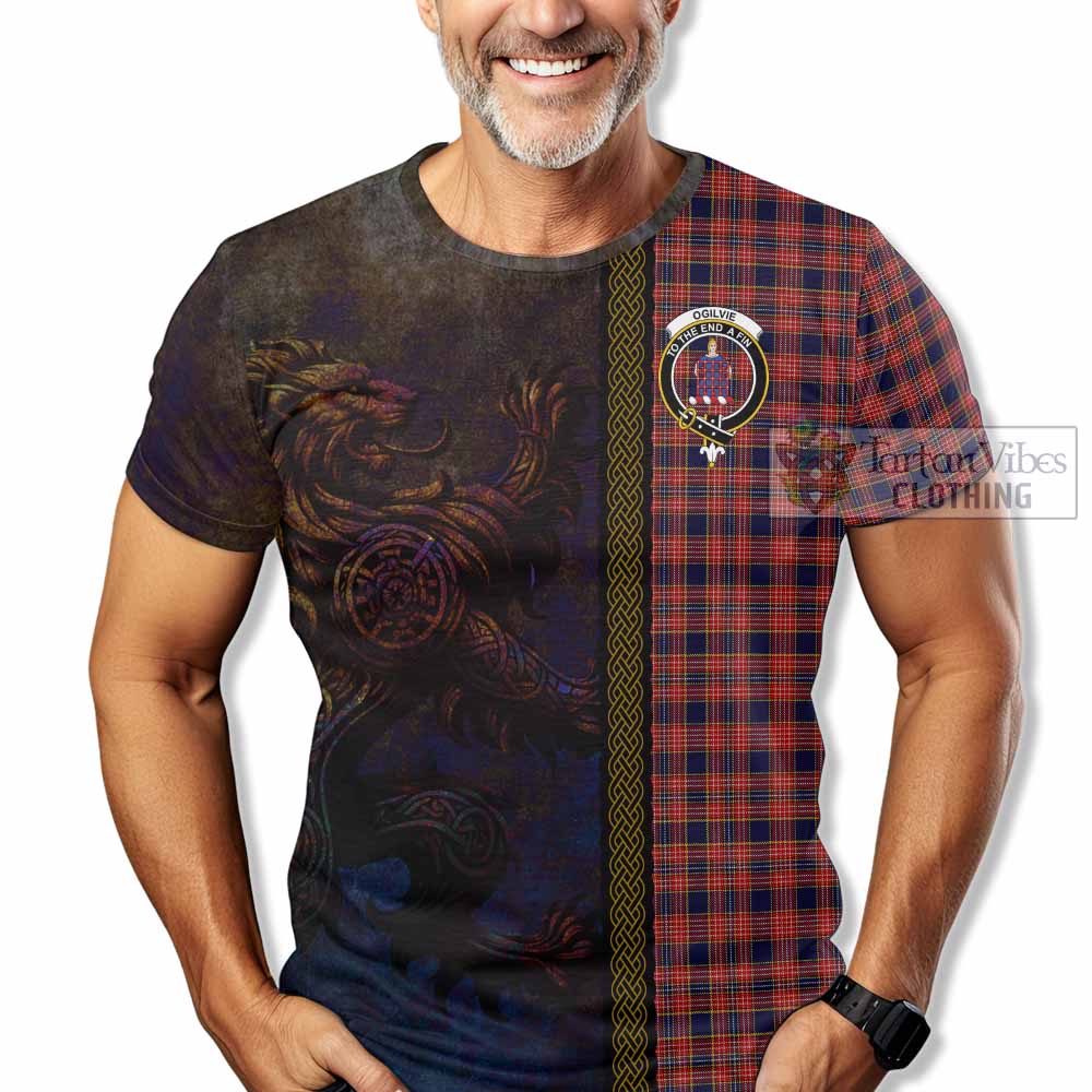 Tartan Vibes Clothing Ogilvie (Ogilvy) Tartan Family Crest T-Shirt Alba Gu Brath Be Brave Lion Ancient Style