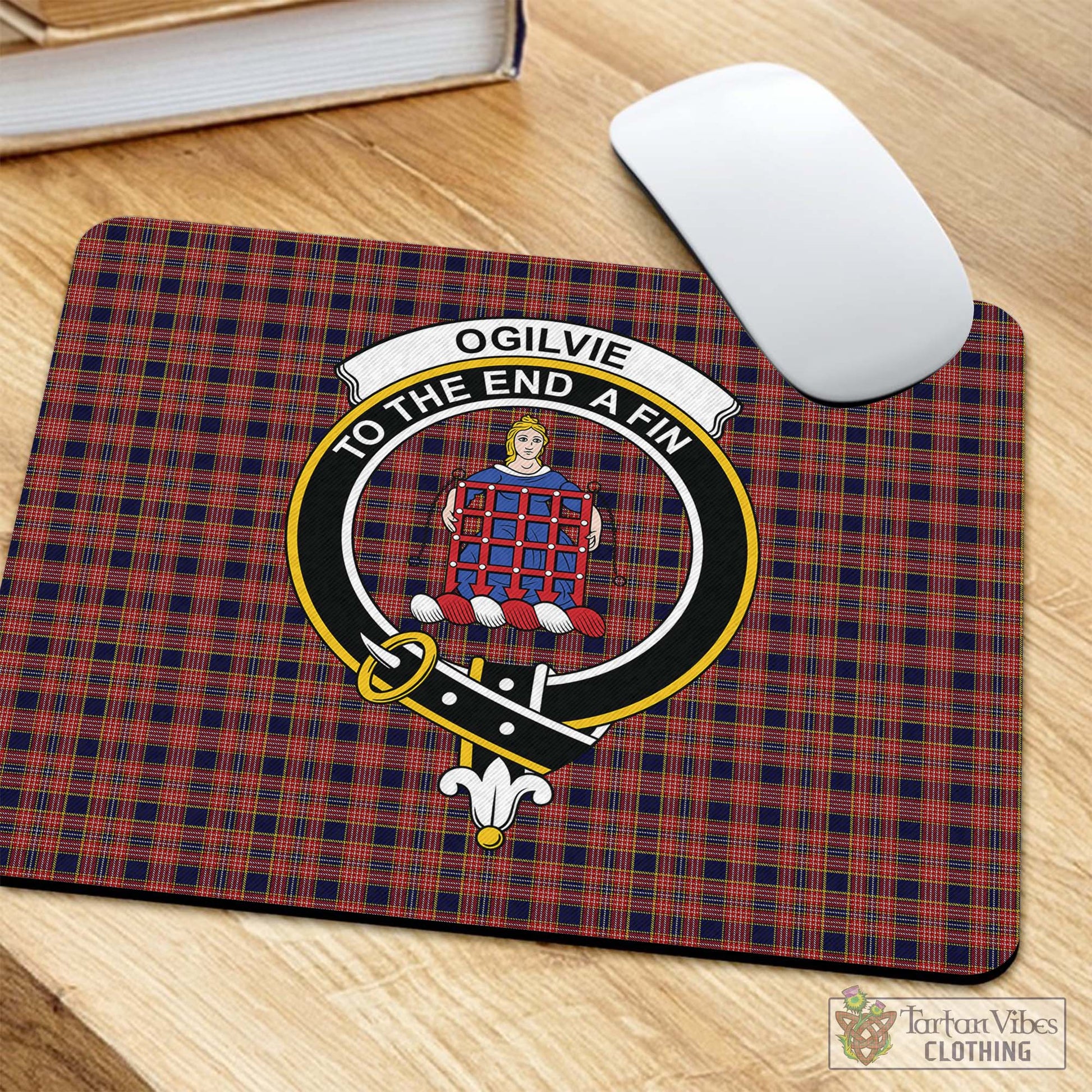 Tartan Vibes Clothing Ogilvie (Ogilvy) Tartan Mouse Pad with Family Crest