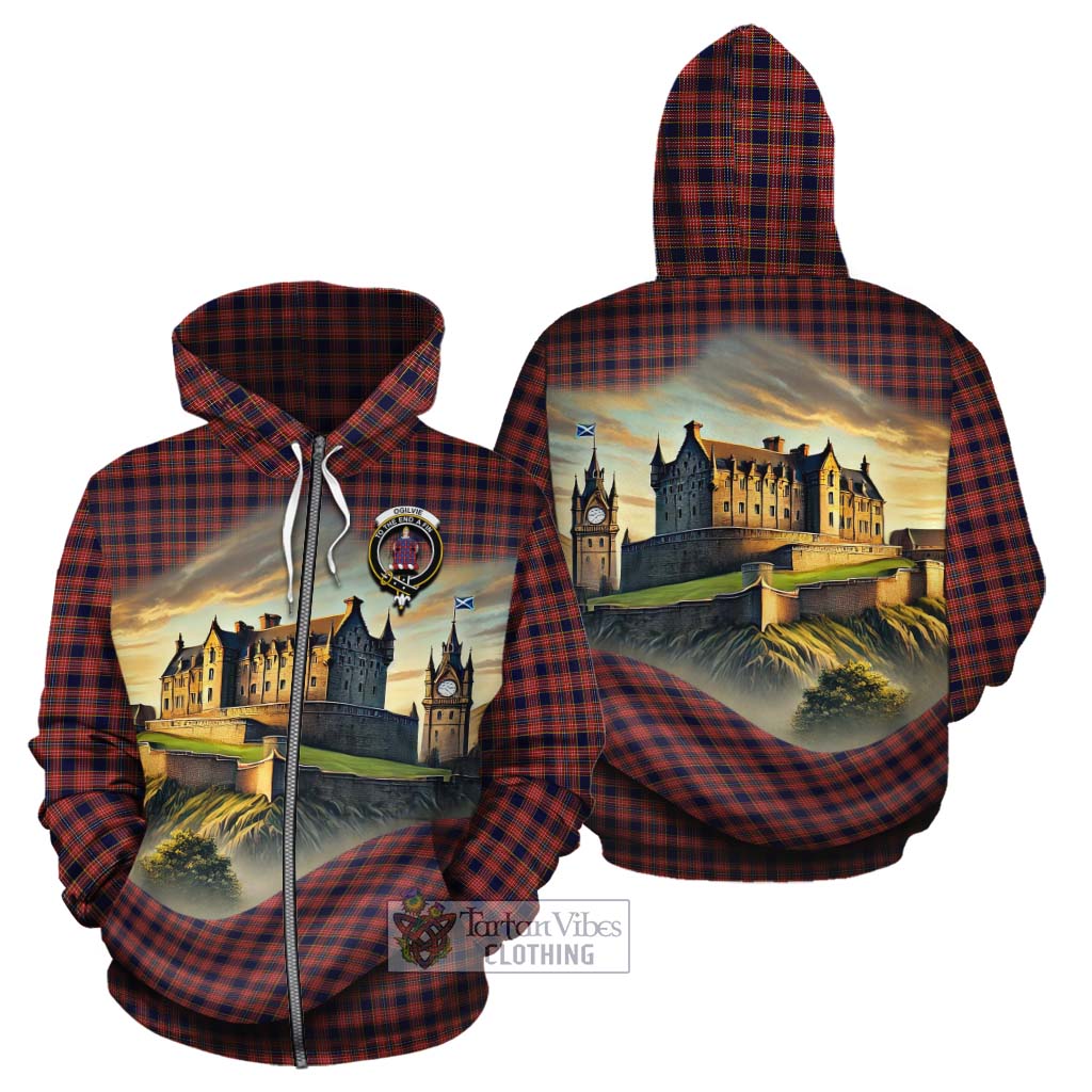 Tartan Vibes Clothing Ogilvie (Ogilvy) Tartan Family Crest Cotton Hoodie with Scottish Ancient Castle Style