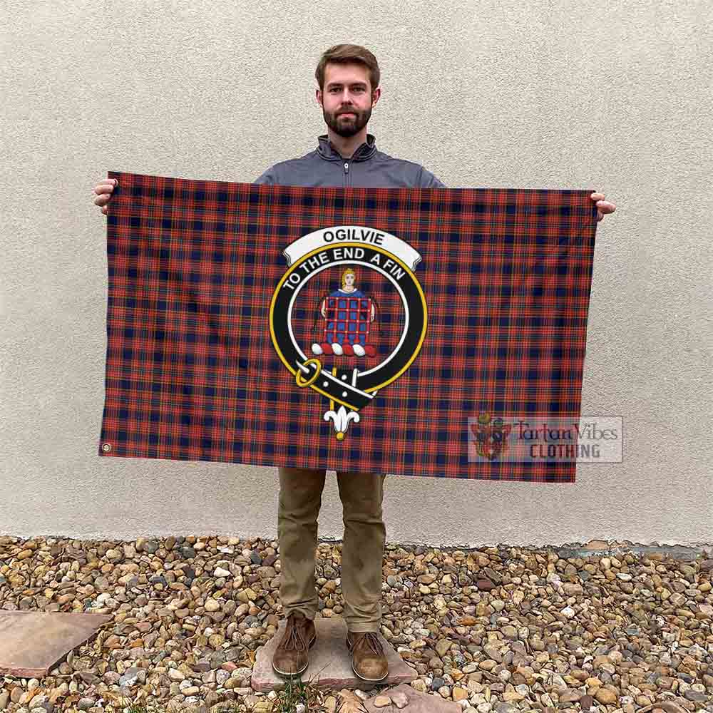 Tartan Vibes Clothing Ogilvie (Ogilvy) Tartan House Flag with Family Crest