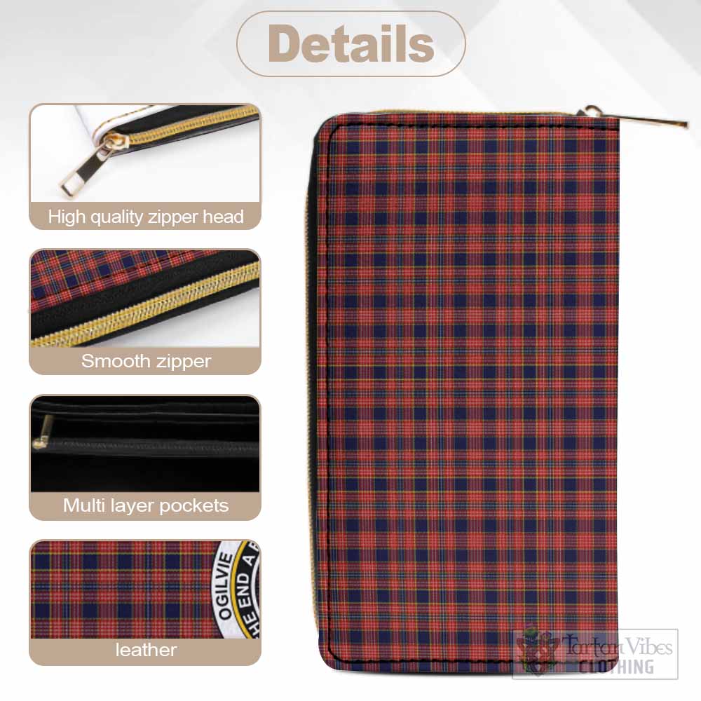Tartan Vibes Clothing Ogilvie (Ogilvy) Tartan Women's Leather Wallet with Family Crest