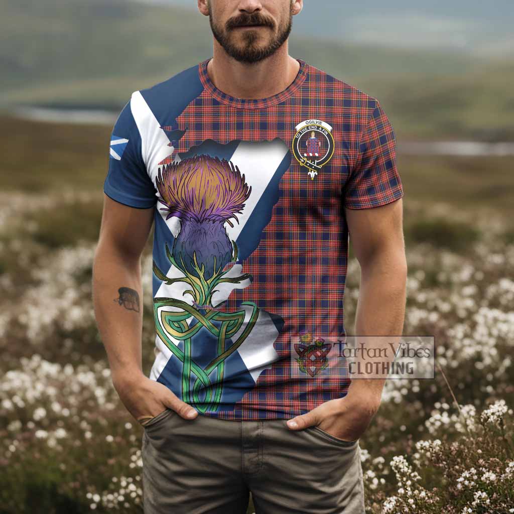 Tartan Vibes Clothing Ogilvie (Ogilvy) Tartan Family Crest T-Shirt Scottish Thistle Celtic Inspired