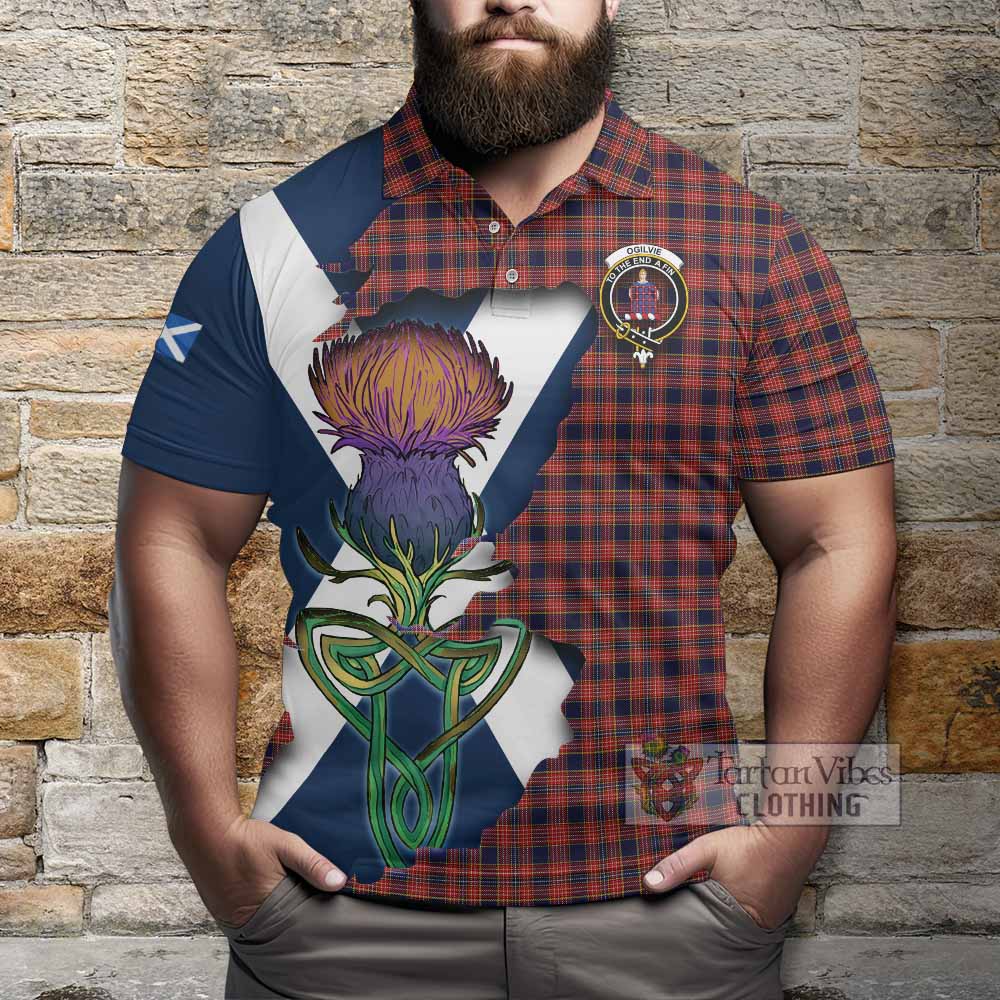 Tartan Vibes Clothing Ogilvie (Ogilvy) Tartan Family Crest Polo Shirt Scottish Thistle Celtic Inspired