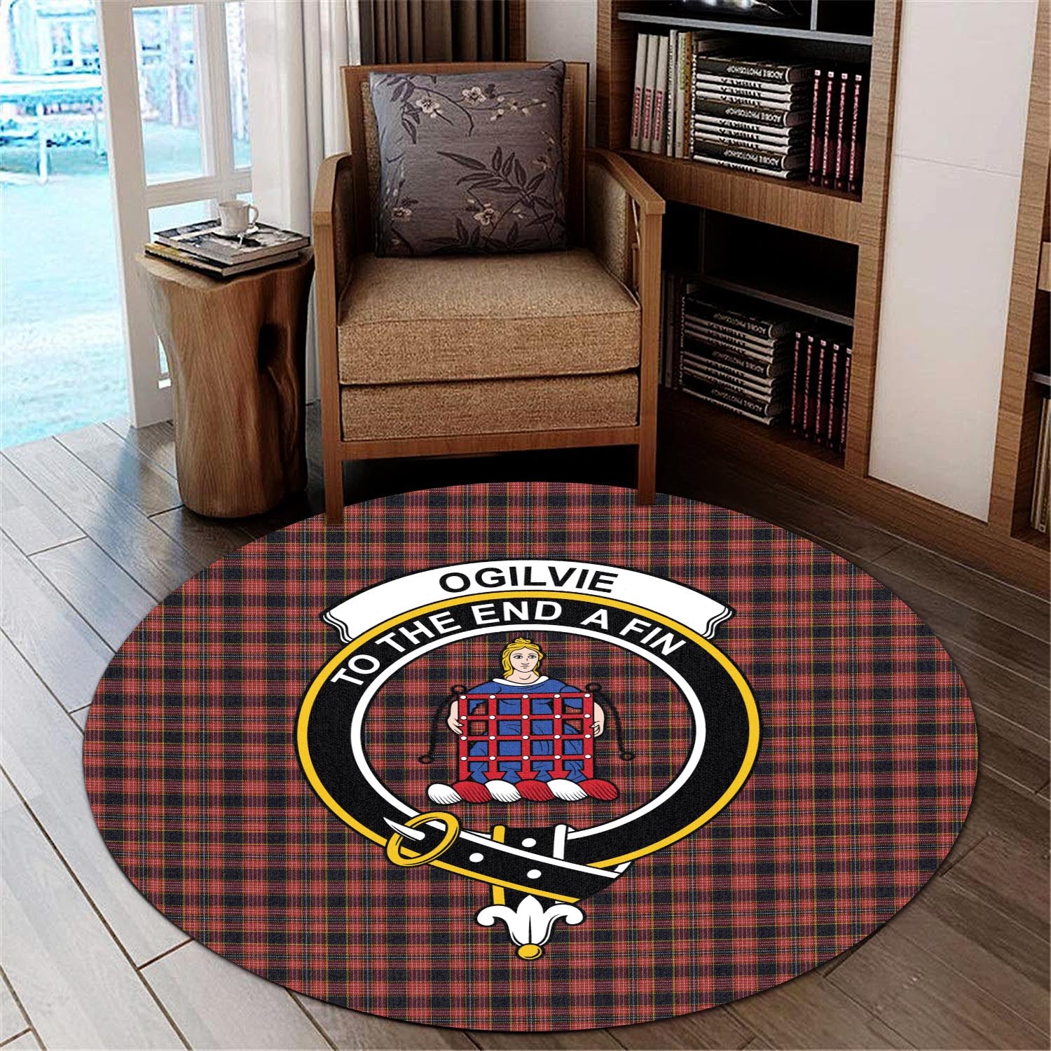 ogilvie-ogilvy-tartan-round-rug-with-family-crest
