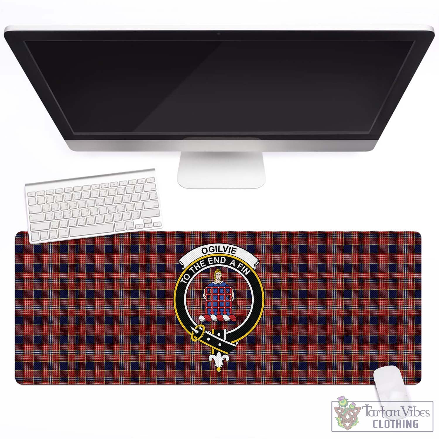 Tartan Vibes Clothing Ogilvie (Ogilvy) Tartan Mouse Pad with Family Crest