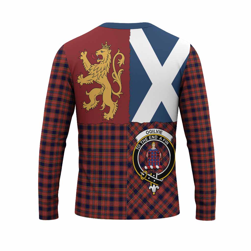 Ogilvie (Ogilvy) Crest Tartan Long Sleeve T-Shirt with Lion Rampant Saltire Style