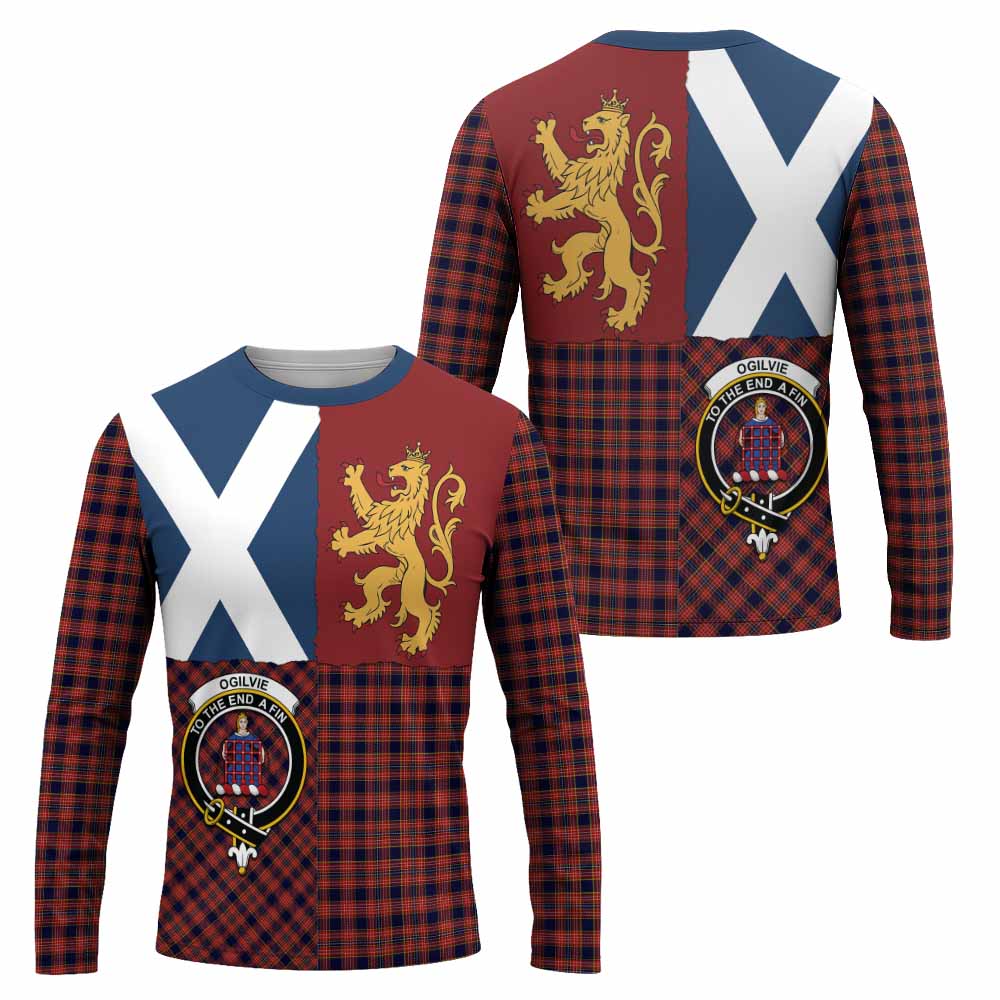 Ogilvie (Ogilvy) Crest Tartan Long Sleeve T-Shirt with Lion Rampant Saltire Style