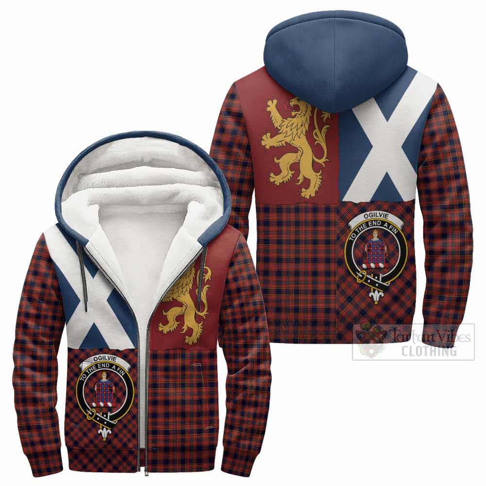 Ogilvie (Ogilvy) Crest Tartan Sherpa Hoodie with Lion Rampant Saltire Style
