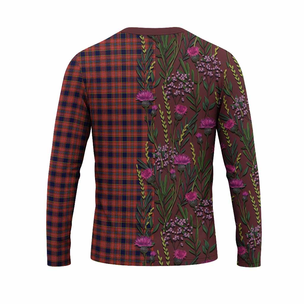 Ogilvie (Ogilvy) Family Crest Tartan Long Sleeve T-Shirt Scottish Thistle Flower Pattern Half Style - Tartan Vibes Clothing