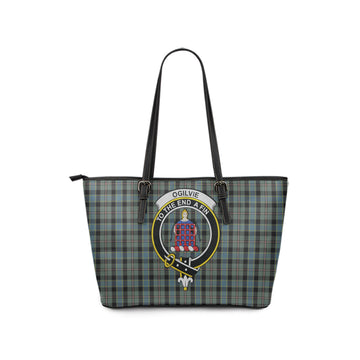 Ogilvie (Ogilvy) Hunting Tartan Leather Tote Bag with Family Crest