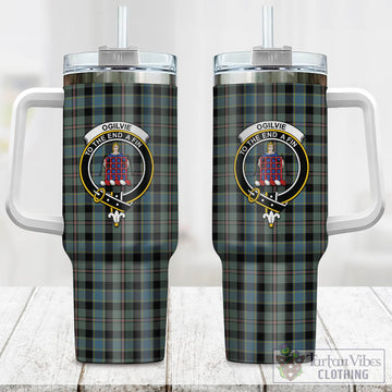 Ogilvie (Ogilvy) Hunting Tartan and Family Crest Tumbler with Handle