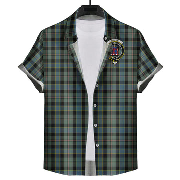 Ogilvie (Ogilvy) Hunting Tartan Short Sleeve Button Down Shirt with Family Crest