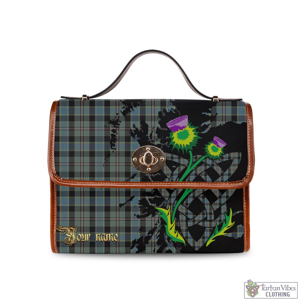 Tartan Vibes Clothing Ogilvie (Ogilvy) Hunting Tartan Waterproof Canvas Bag with Scotland Map and Thistle Celtic Accents