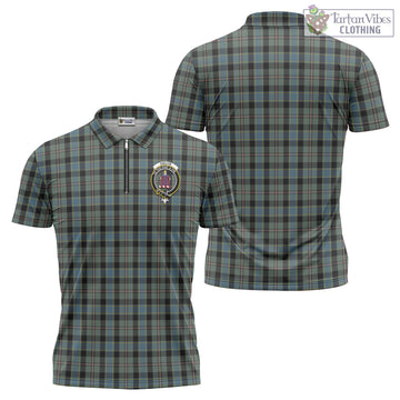 Ogilvie (Ogilvy) Hunting Tartan Zipper Polo Shirt with Family Crest