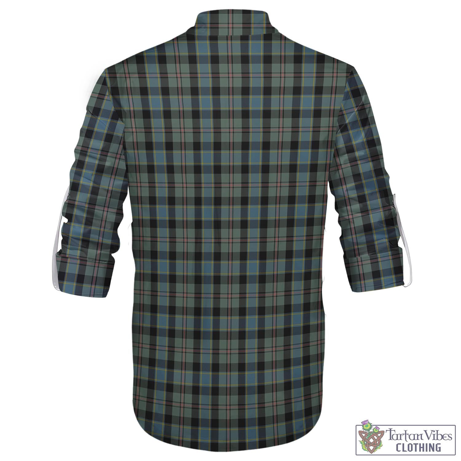 Tartan Vibes Clothing Ogilvie (Ogilvy) Hunting Tartan Men's Scottish Traditional Jacobite Ghillie Kilt Shirt with Family Crest