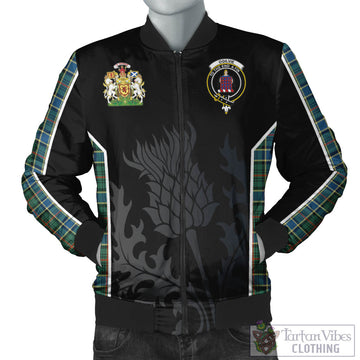 Ogilvie (Ogilvy) Hunting Ancient Tartan Bomber Jacket with Family Crest and Scottish Thistle Vibes Sport Style