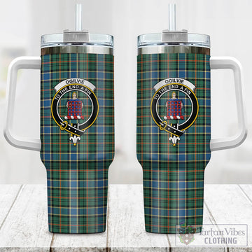 Ogilvie (Ogilvy) Hunting Ancient Tartan and Family Crest Tumbler with Handle
