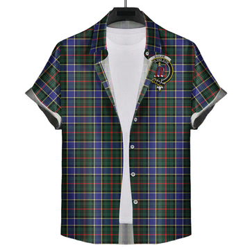 Ogilvie (Ogilvy) Hunting Modern Tartan Short Sleeve Button Down Shirt with Family Crest