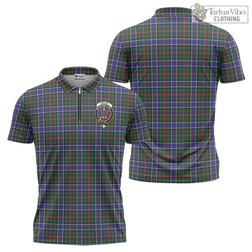 Ogilvie (Ogilvy) Hunting Modern Tartan Zipper Polo Shirt with Family Crest
