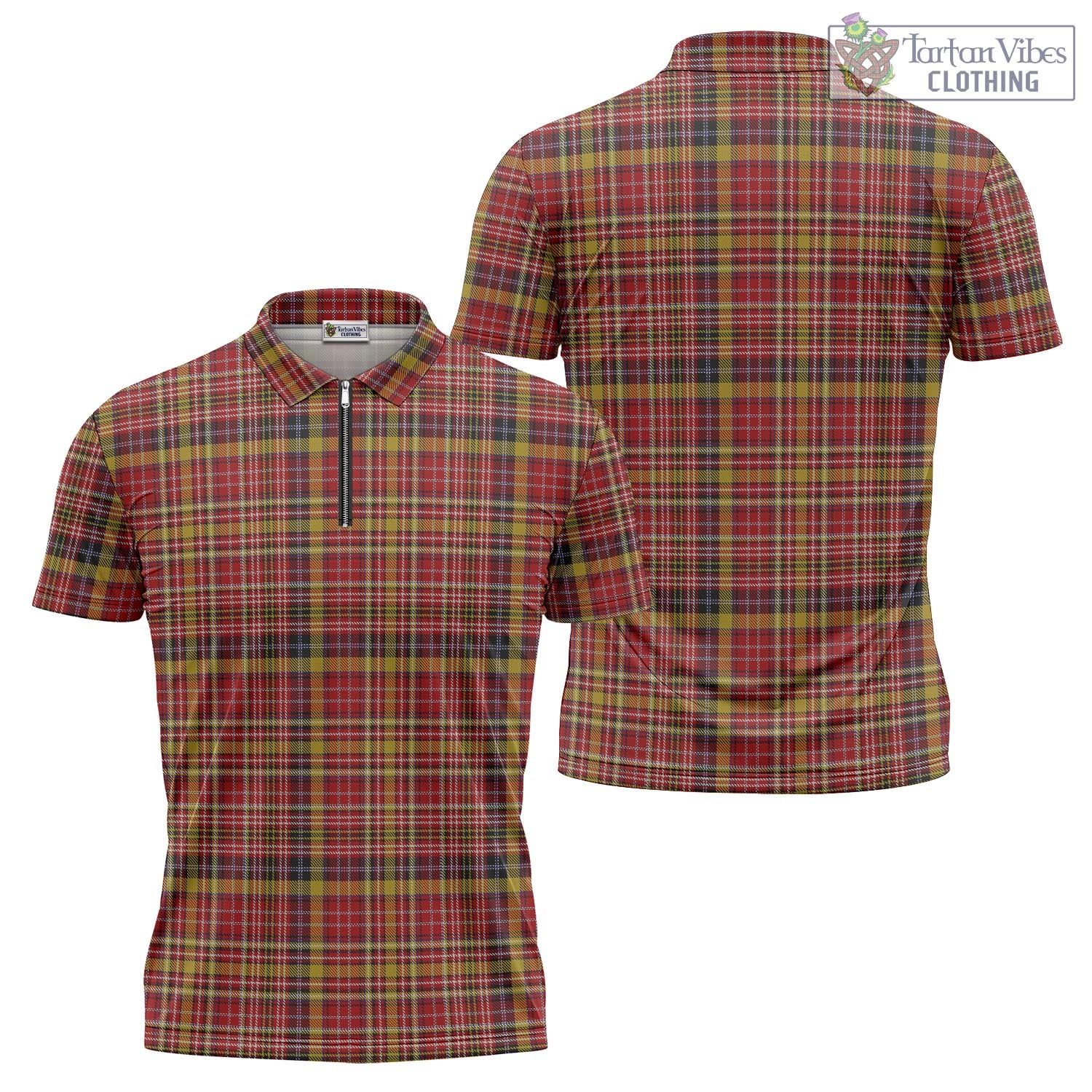 Tartan Vibes Clothing Ogilvie (Ogilvy) of Strathallan Tartan Zipper Polo Shirt