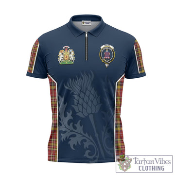Ogilvie (Ogilvy) of Strathallan Tartan Zipper Polo Shirt with Family Crest and Scottish Thistle Vibes Sport Style