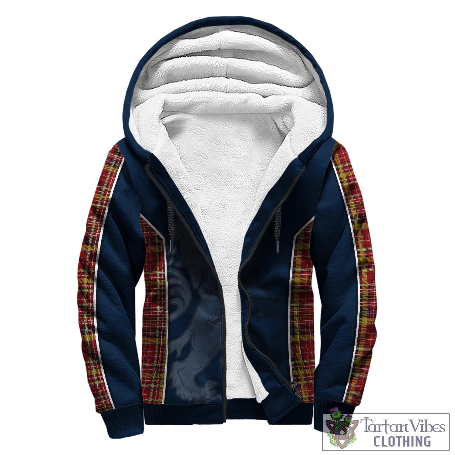 Tartan Vibes Clothing Ogilvie (Ogilvy) of Strathallan Tartan Sherpa Hoodie with Family Crest and Lion Rampant Vibes Sport Style