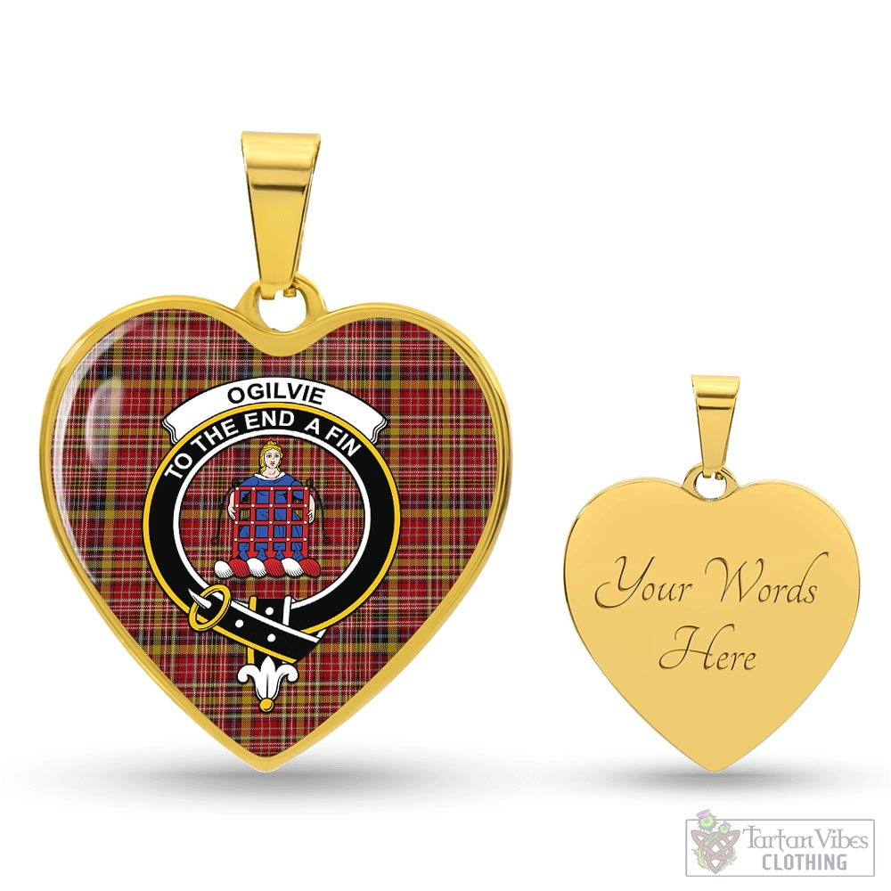 Tartan Vibes Clothing Ogilvie (Ogilvy) of Strathallan Tartan Heart Necklace with Family Crest