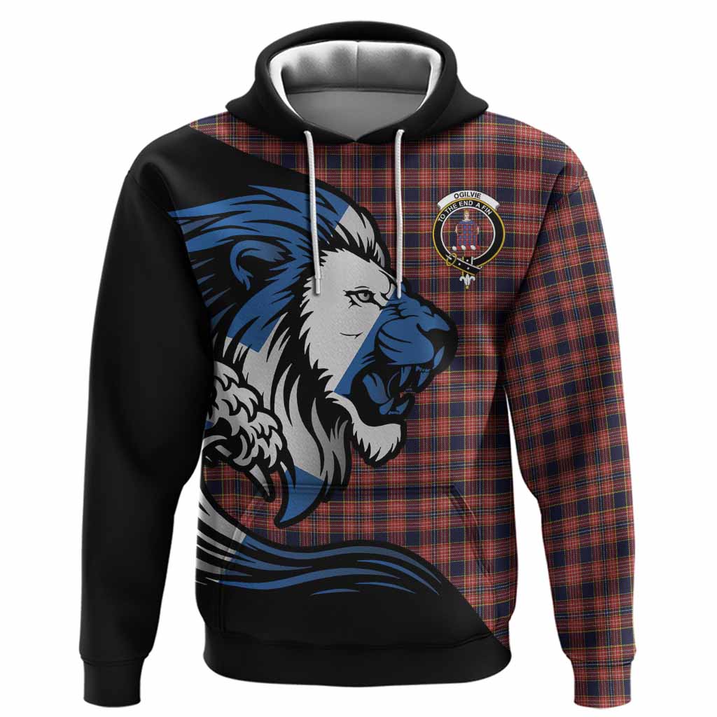 Ogilvie (Ogilvy) Tartan Crest Hoodie Scottish Golden Lions Wave Flow