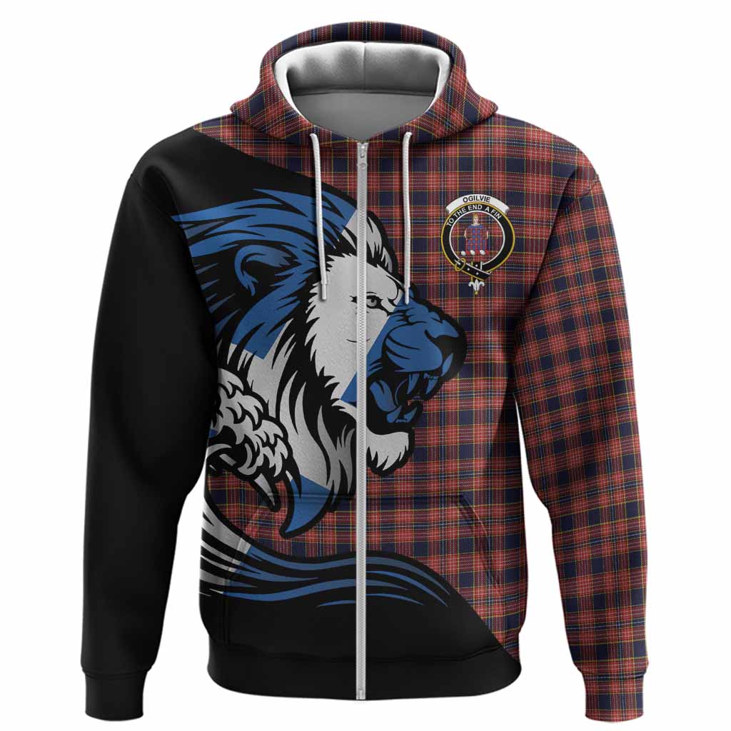 Ogilvie (Ogilvy) Tartan Crest Hoodie Scottish Golden Lions Wave Flow