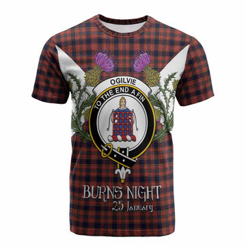 Ogilvie (Ogilvy) Tartan Family Crest Cotton T-shirt Scottish Burns Night Thistle Floral