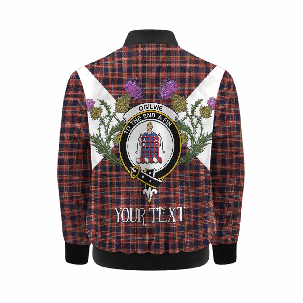 Ogilvie (Ogilvy) Tartan Family Crest Kid Bomber Jacket Scottish Burns Night Thistle Floral