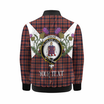 Ogilvie (Ogilvy) Tartan Family Crest Kid Bomber Jacket Scottish Burns Night Thistle Floral