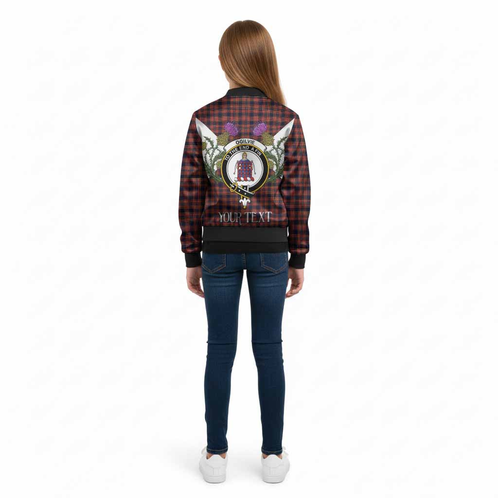 Ogilvie (Ogilvy) Tartan Family Crest Kid Bomber Jacket Scottish Burns Night Thistle Floral
