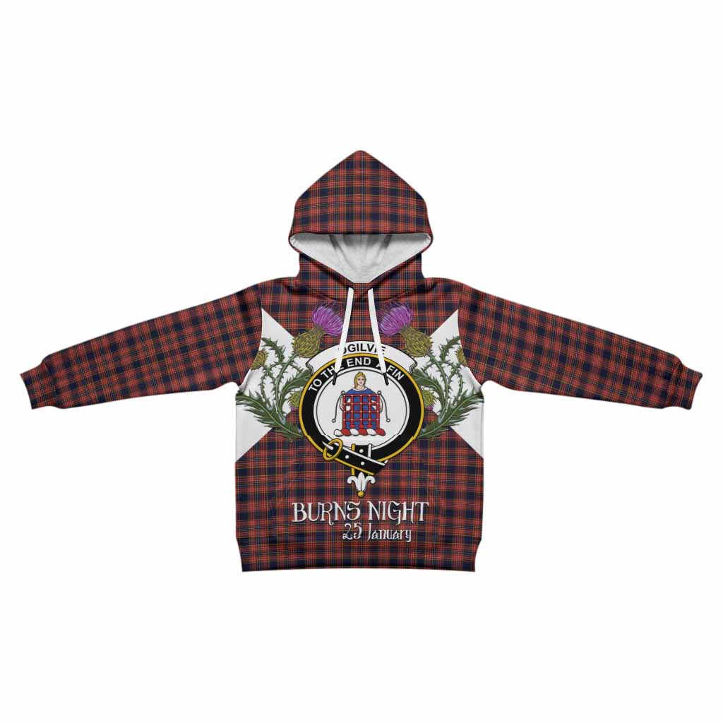 Ogilvie (Ogilvy) Tartan Family Crest Kid Hoodie Scottish Burns Night Thistle Floral