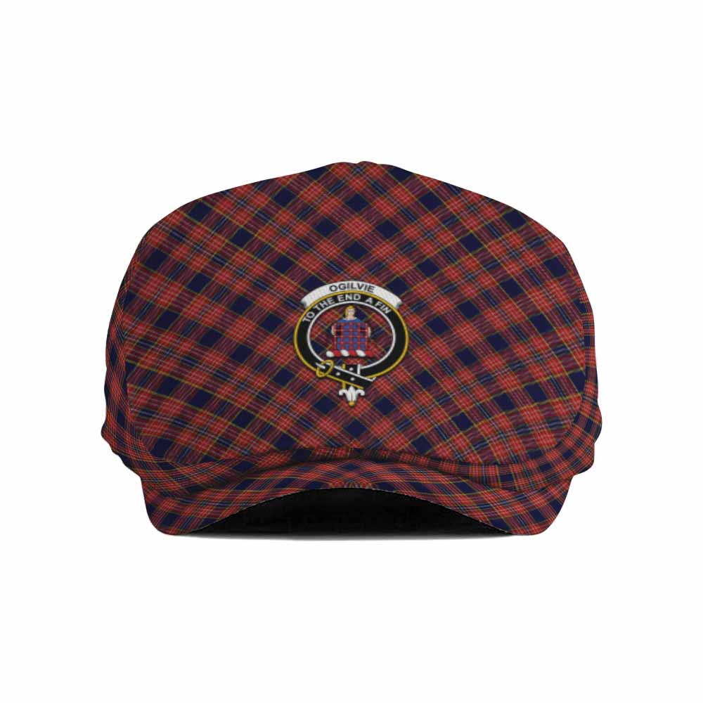 Ogilvie (Ogilvy) Tartan Flat Cap, Jeff Cap Cross Style with Family Crest - Tartan Vibes Clothing