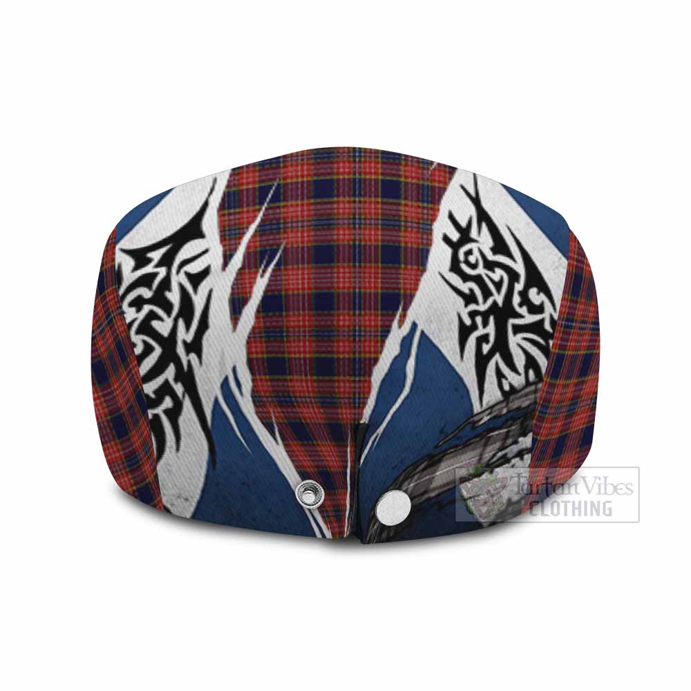 Ogilvie (Ogilvy) Tartan Flat Cap, Jeff Cap Scotland Flag Ripped Tribal Design