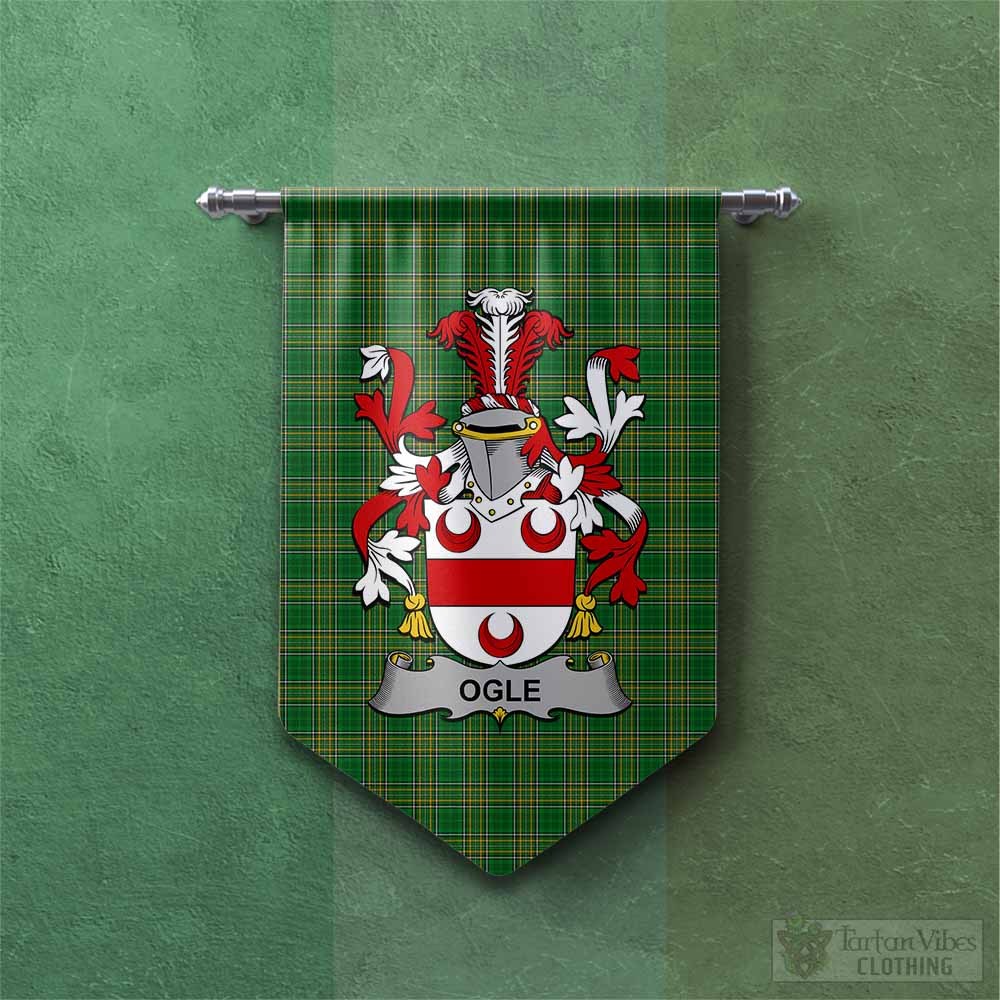 Ogle Irish Clan Tartan Gonfalon, Tartan Banner with Coat of Arms Chevron - Tartan Vibes Clothing