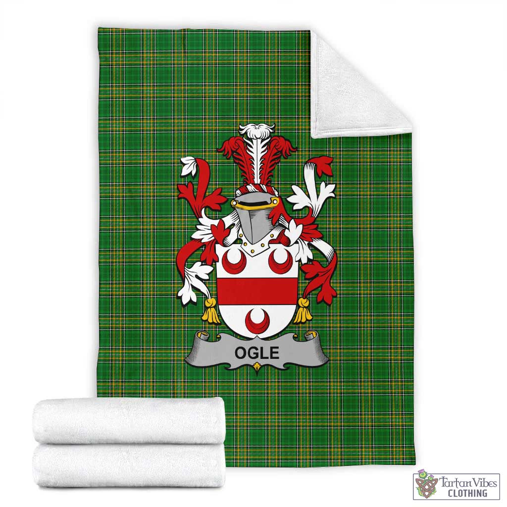 Ogle Irish Clan Tartan Blanket with Coat of Arms X-Large 59 x 79 inches 150 x 200 cm - Tartan Vibes Clothing