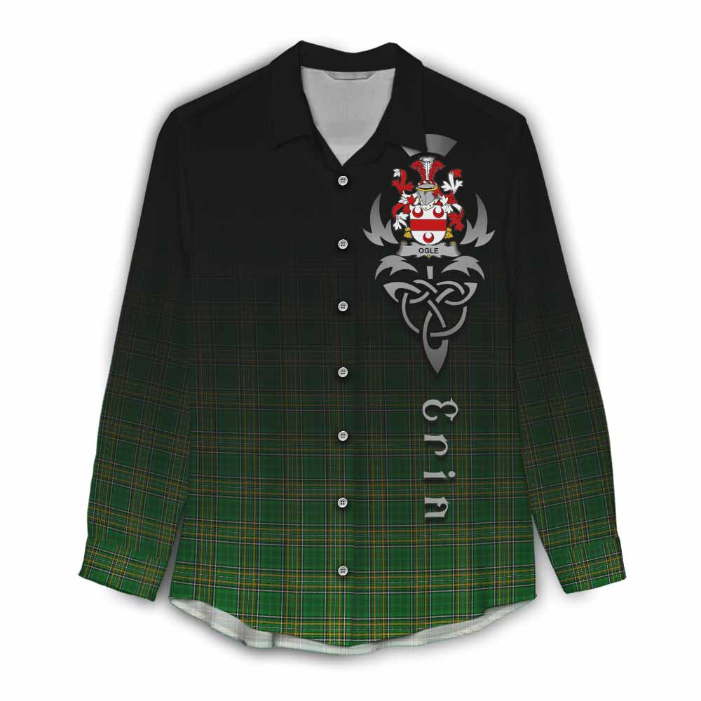 Tartan Vibes Clothing Ogle Irish Clan Women's Casual Shirt with Coat of Arms Erin Go Bragh Celtic Inspired