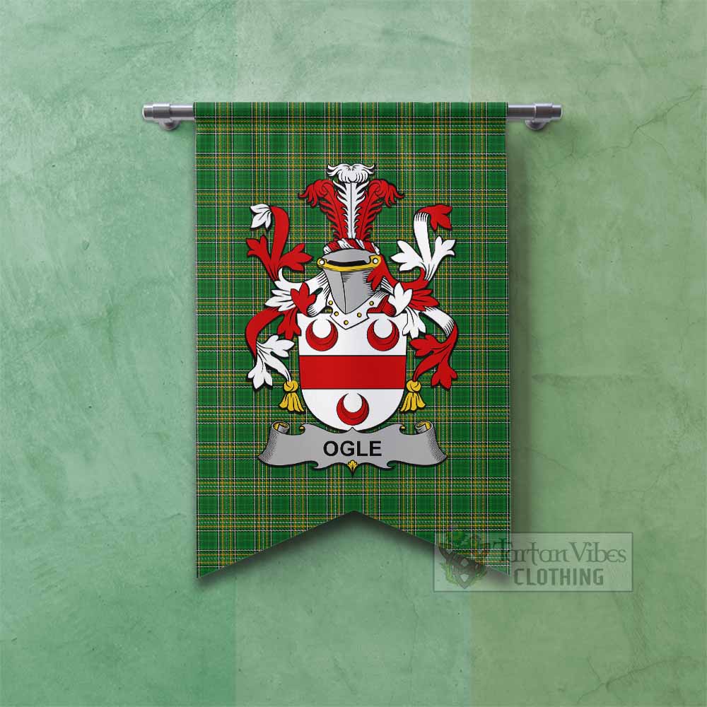 Ogle Irish Clan Tartan Gonfalon, Tartan Banner with Coat of Arms Fishtail - Tartan Vibes Clothing