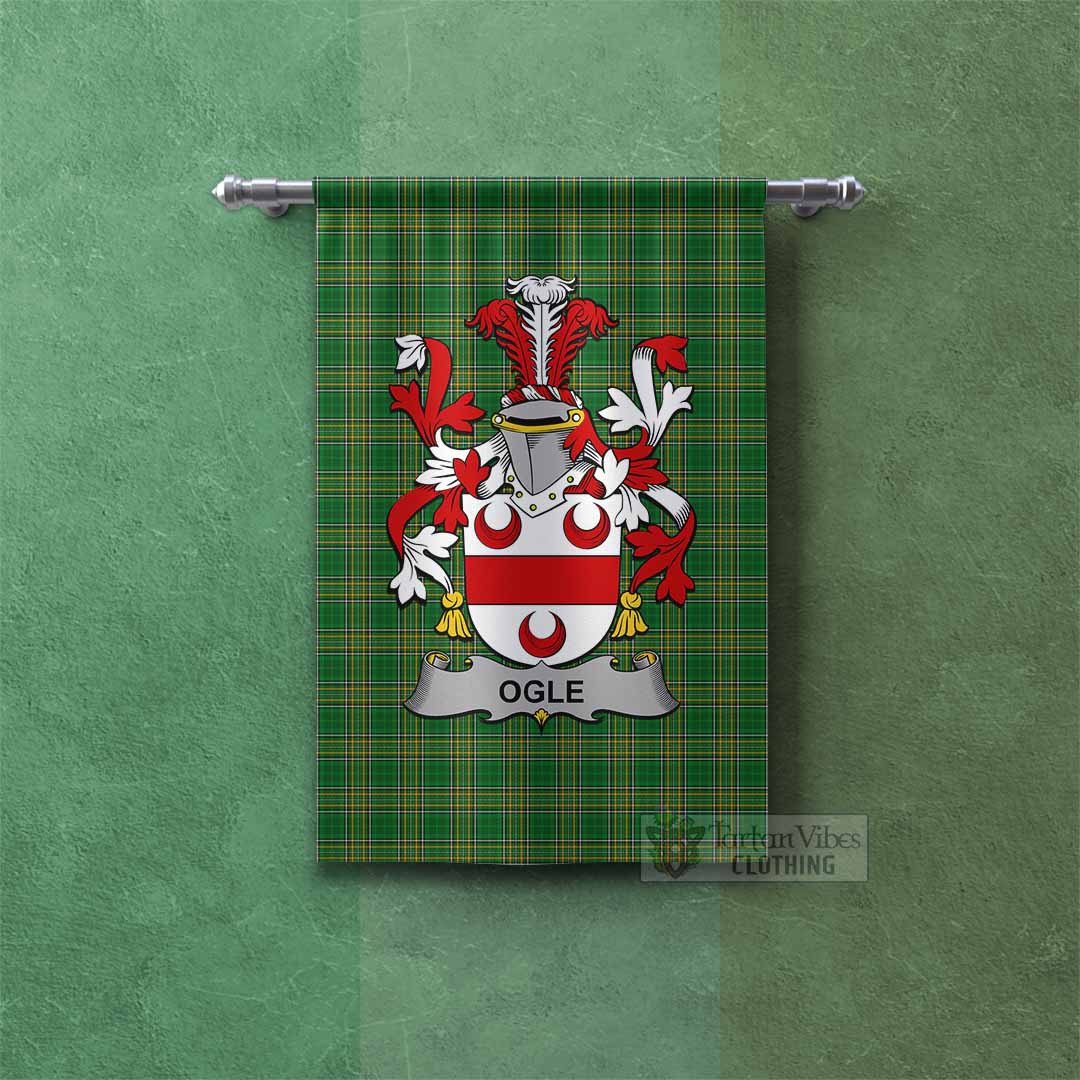 Ogle Irish Clan Tartan Gonfalon, Tartan Banner with Coat of Arms Rectangle - Tartan Vibes Clothing