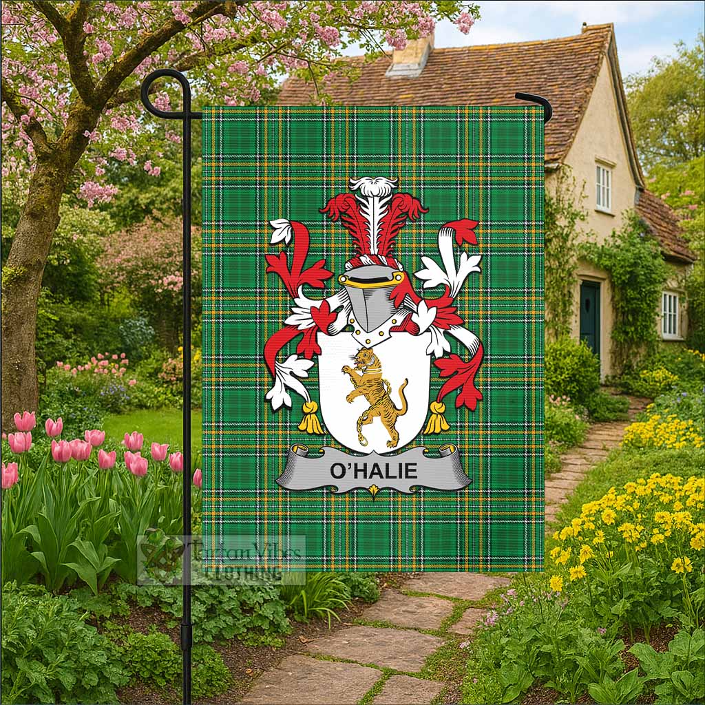 O'Halie Irish Clan Tartan Flag with Coat of Arms