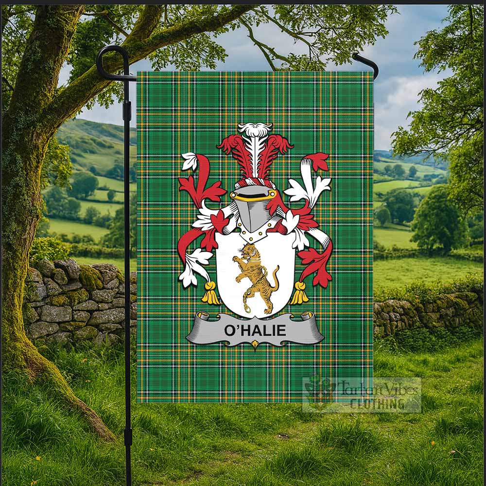 O'Halie Irish Clan Tartan Flag with Coat of Arms