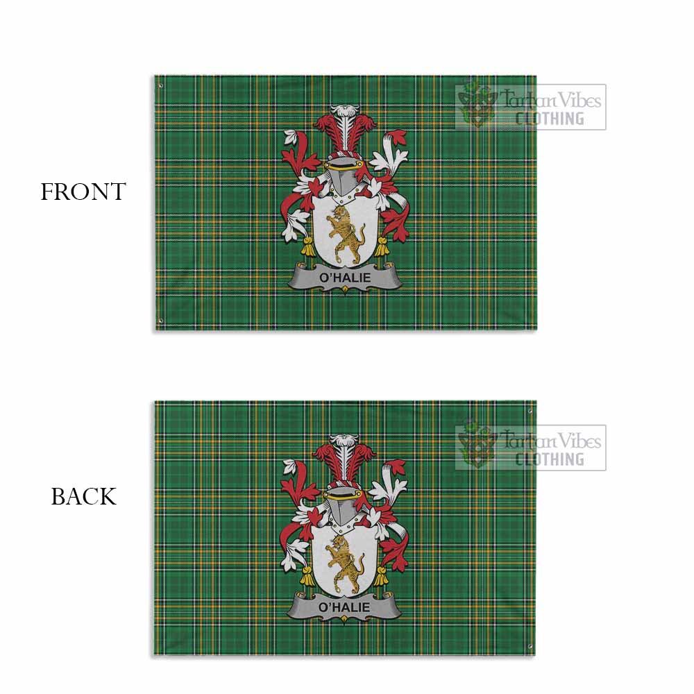 Tartan Vibes Clothing O'Halie Irish Clan Tartan House Flag with Coat of Arms